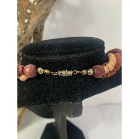 𝅺vintage 70s 3-Strand Twisted Wooden Bead Choker Necklace - Picture 3 of 5
